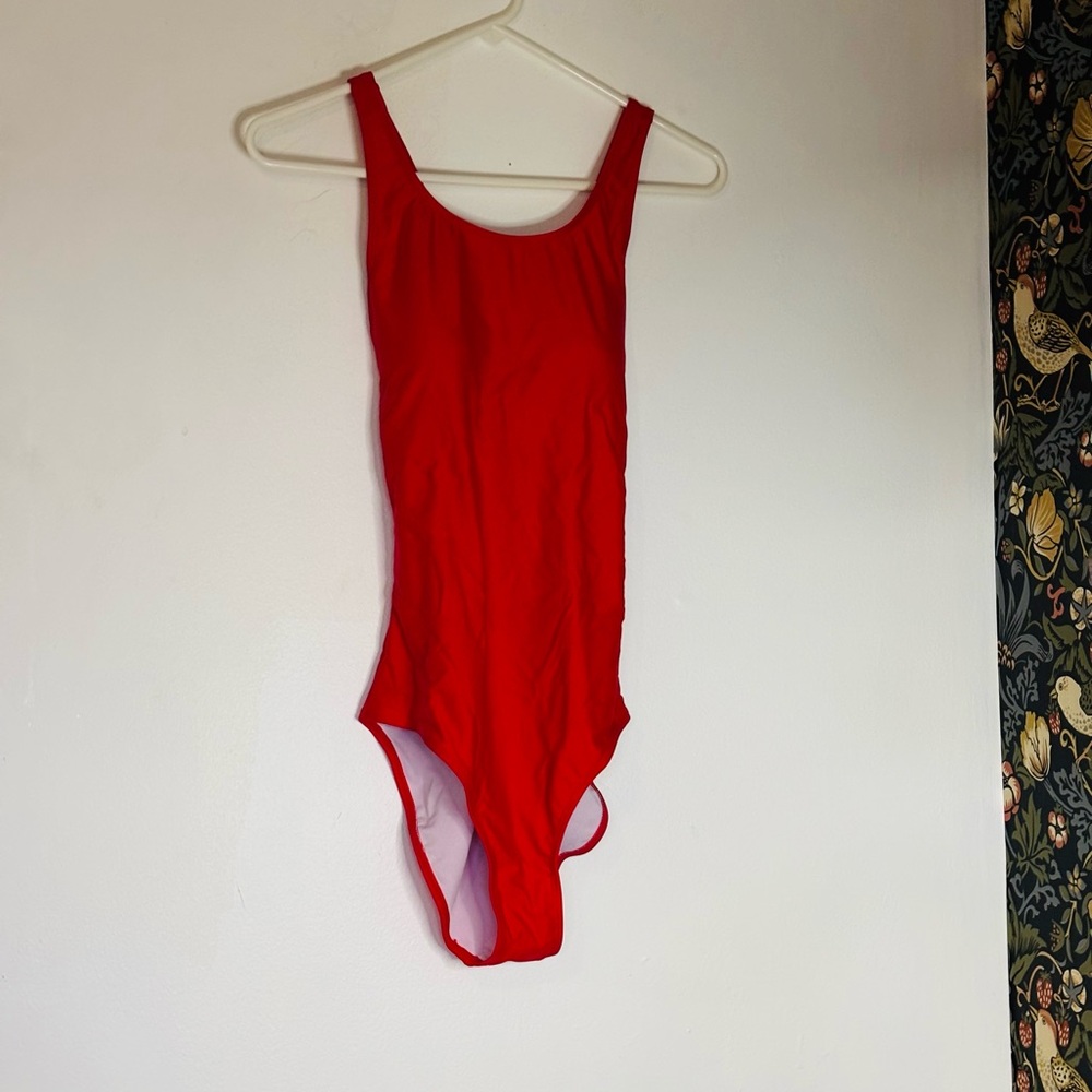 Red Women's One Piece Swimsuit Sz S cross back NWOT